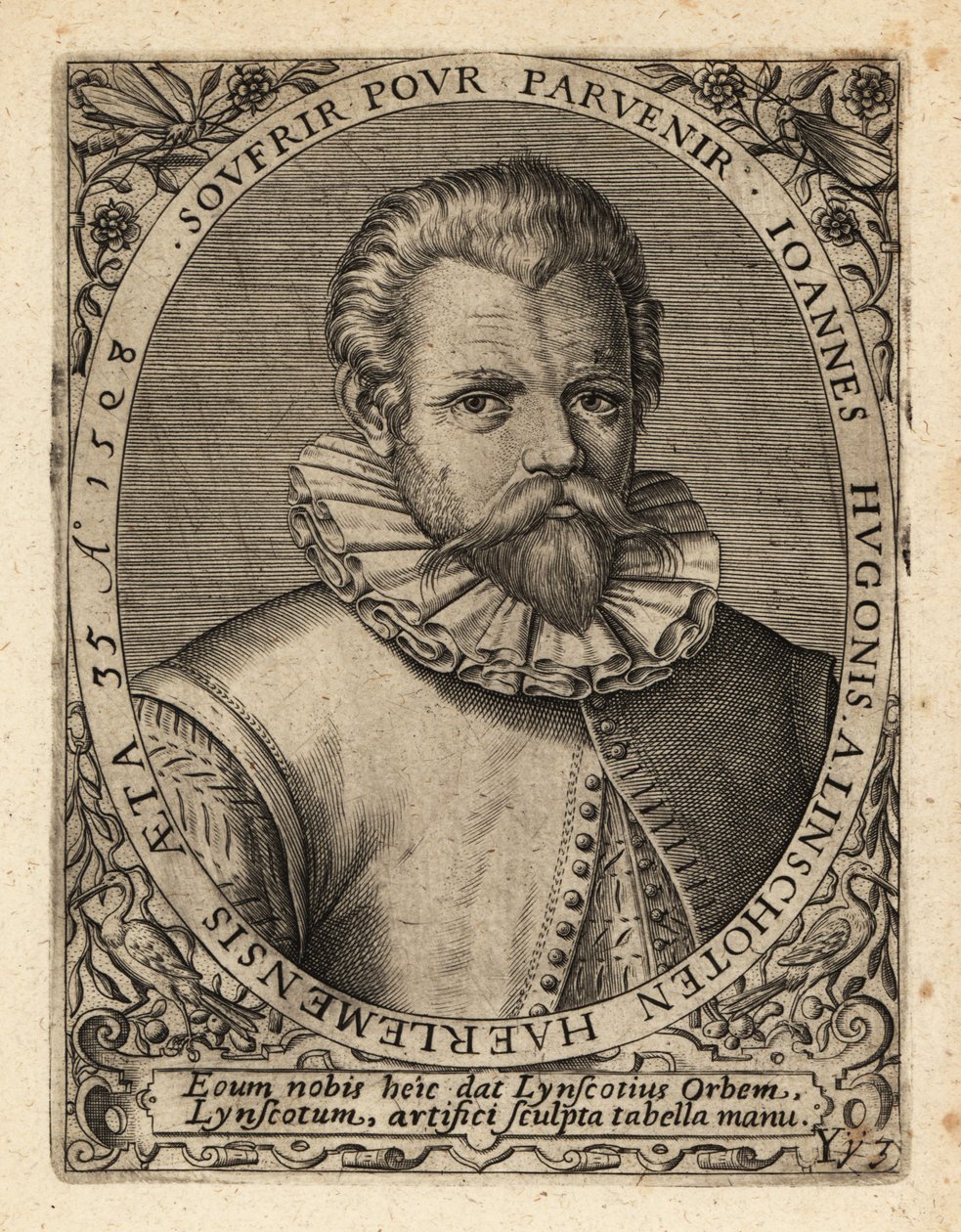 Jan Huyghen van Linschoten, holenderski kupiec protestancki. autorstwa Theodore de Bry