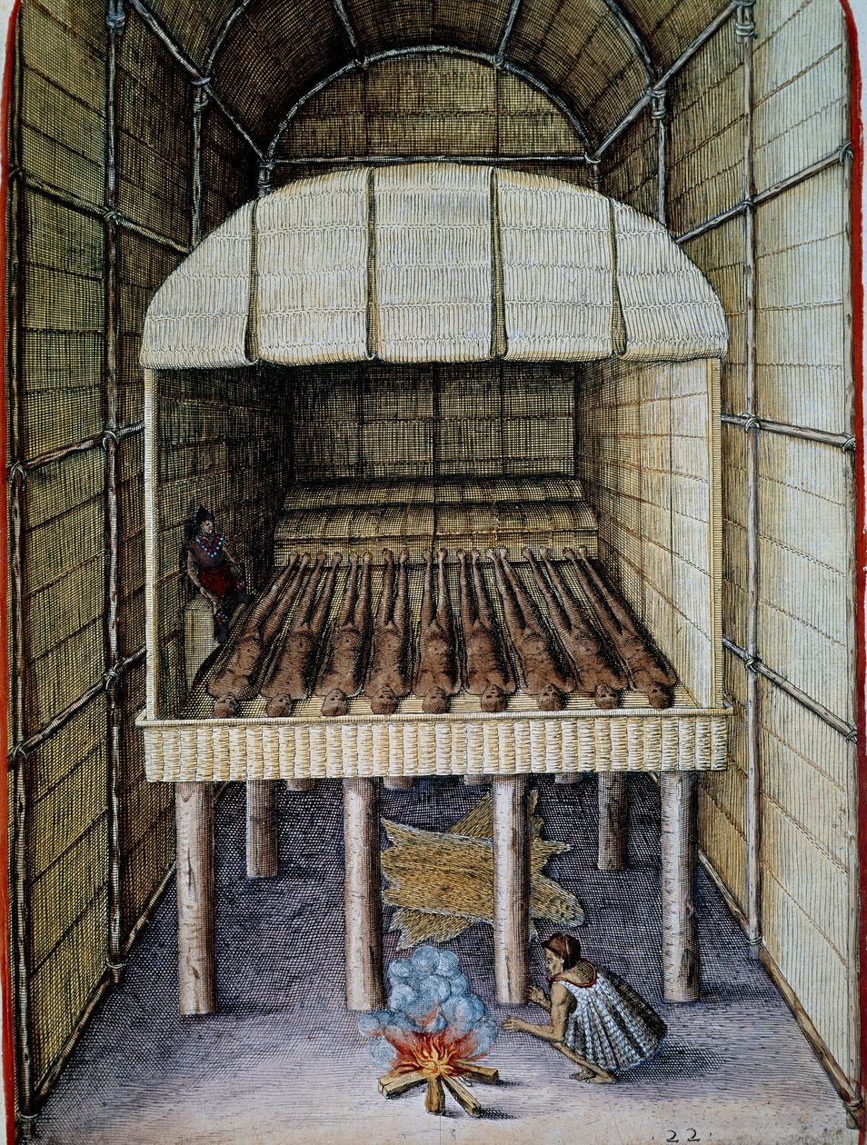 Życie tubylców, grzebanie zmarłych, rytowane przez Theodora de Bry (1528-1598), od Admirandy Narratio, trust tamen, commodis et de incolarvm ritibvs Virginia, Thomas Harriot (1560-1621), Ameryka Północna autorstwa Theodore de Bry