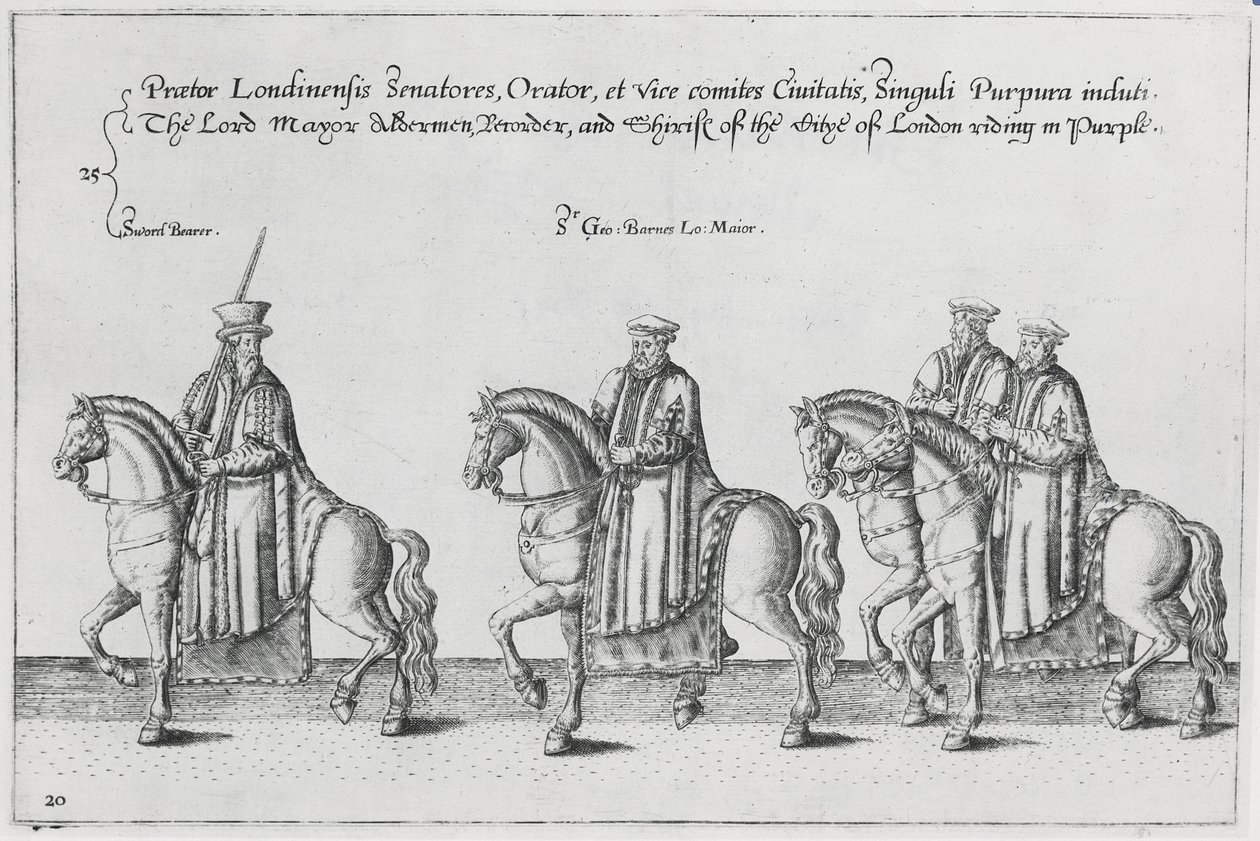 Burmistrz i radni w konduktach pogrzebowych sir Philipa Sidneya w drodze do katedry św. Pawła, 1587 autorstwa Theodore de Bry