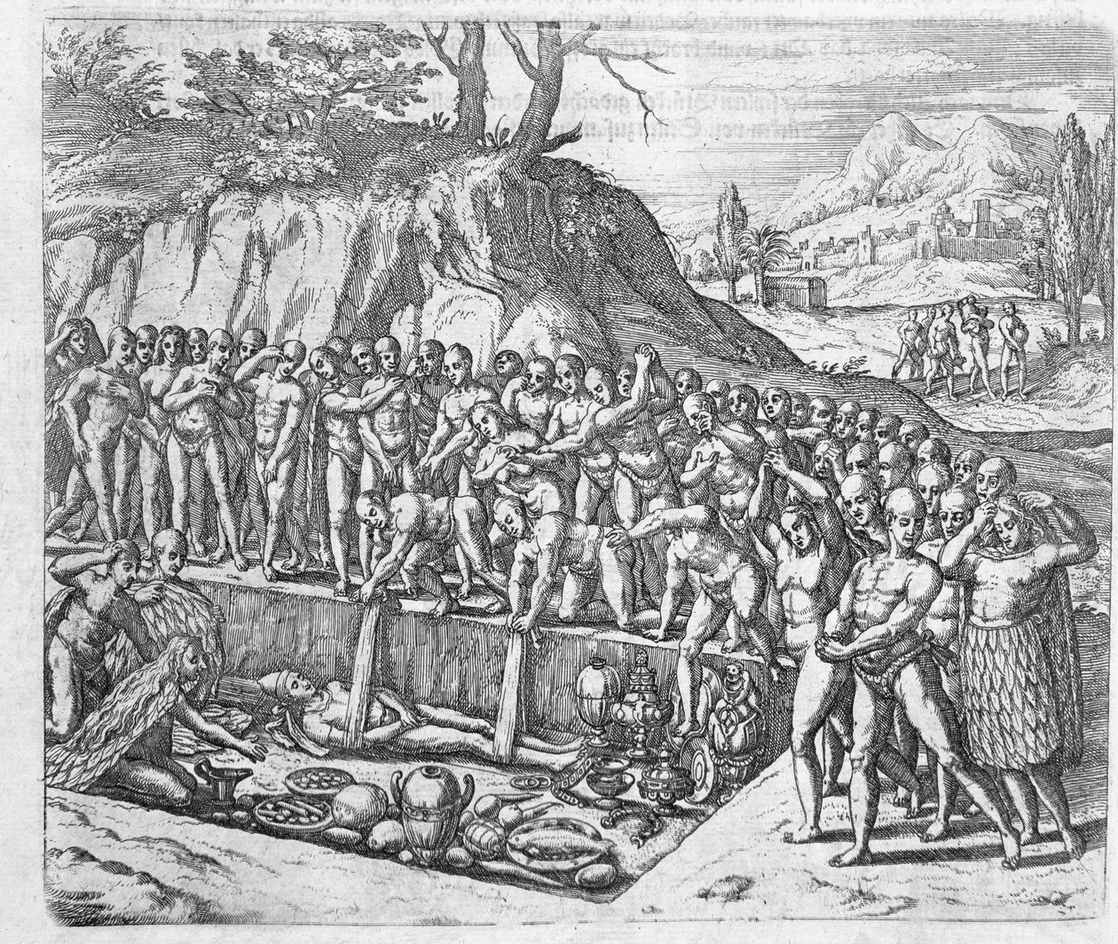 Sposób pochówku peruwiańskich królów i szlachty z relacji Girolamo Benzoni o podboju Peru, z „Newe Welt und Americanische Historien” Johanna Ludwiga Gottfrieda, wydanej przez Mattaeusa autorstwa Theodore de Bry