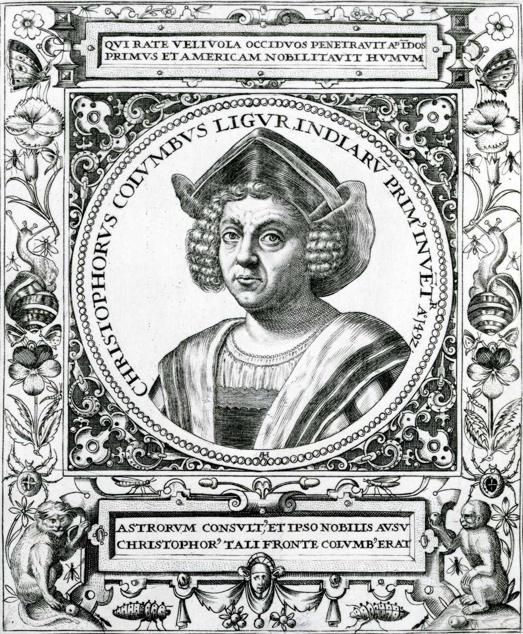 د کریسټوفر کولمبس انځور (1451-1506) د امریکا د داستان او انتقادي تاریخ څخه، د جسټین وینسر لخوا ایډیټ شوی، لندن، 1886 پولی autorstwa Theodore de Bry