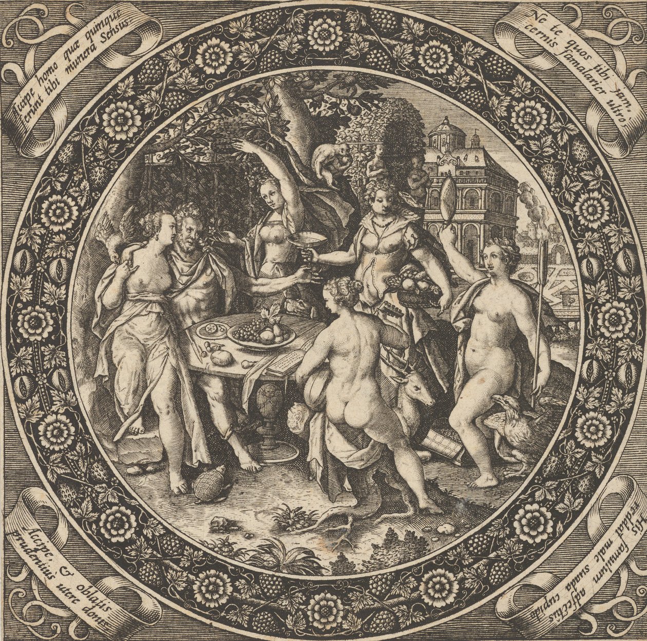Scena ze świętem miłości w kręgu w centrum, 1580-1600. autorstwa Theodore de Bry