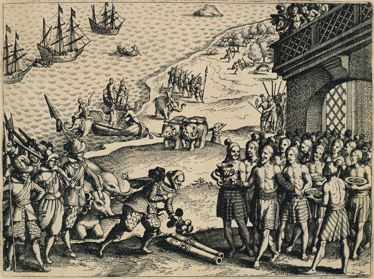 Holendrzy zeszli na ląd w Kalkucie autorstwa Theodore de Bry