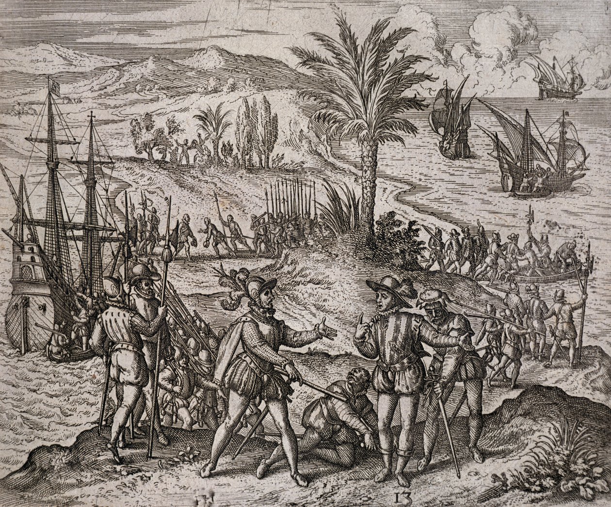 Aresztowanie Krzysztofa i Bartłomieja Kolumba na rozkaz Francisco de Bobadilla autorstwa Theodore de Bry