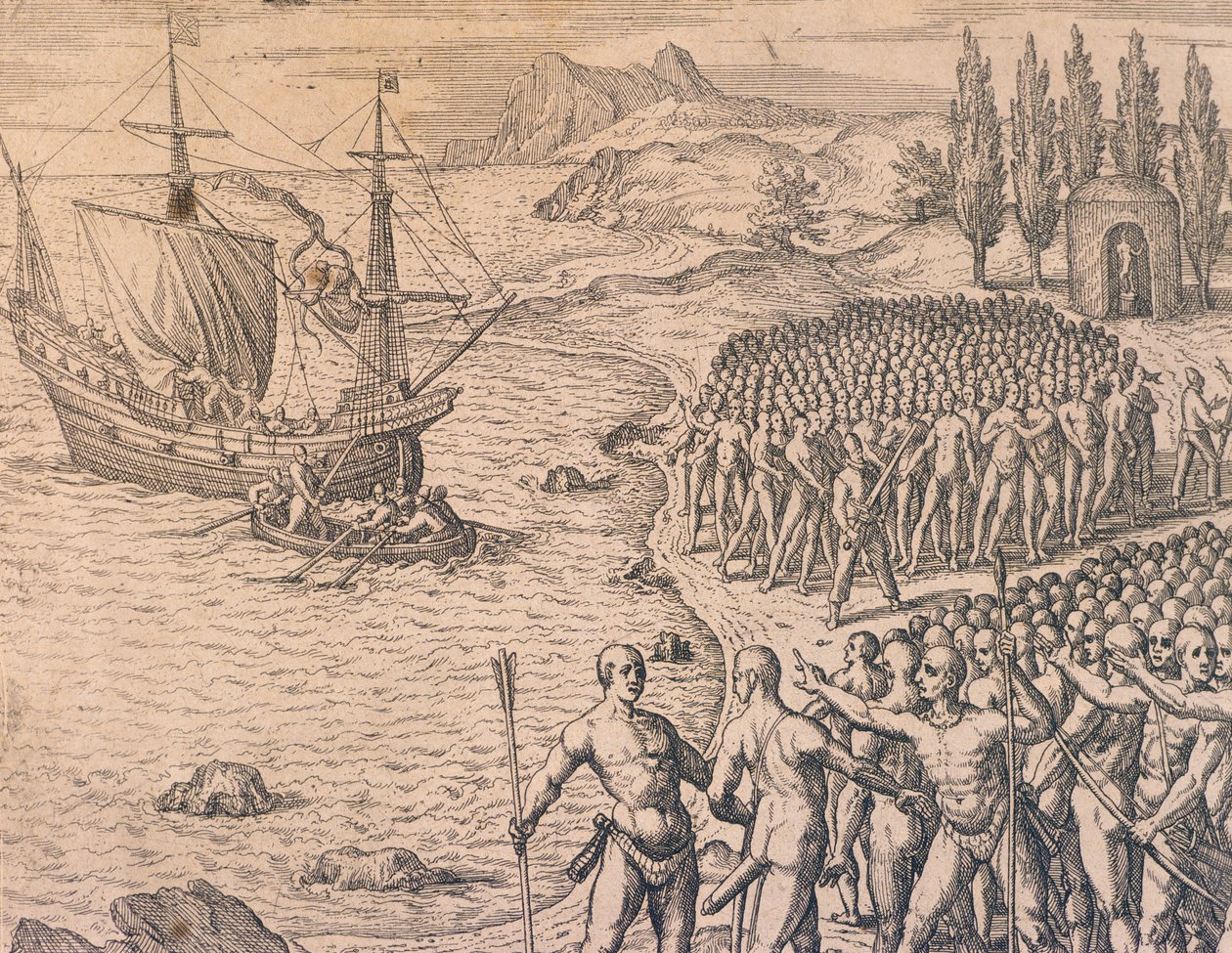 Przybycie Portugalczyków do Peru autorstwa Theodore de Bry