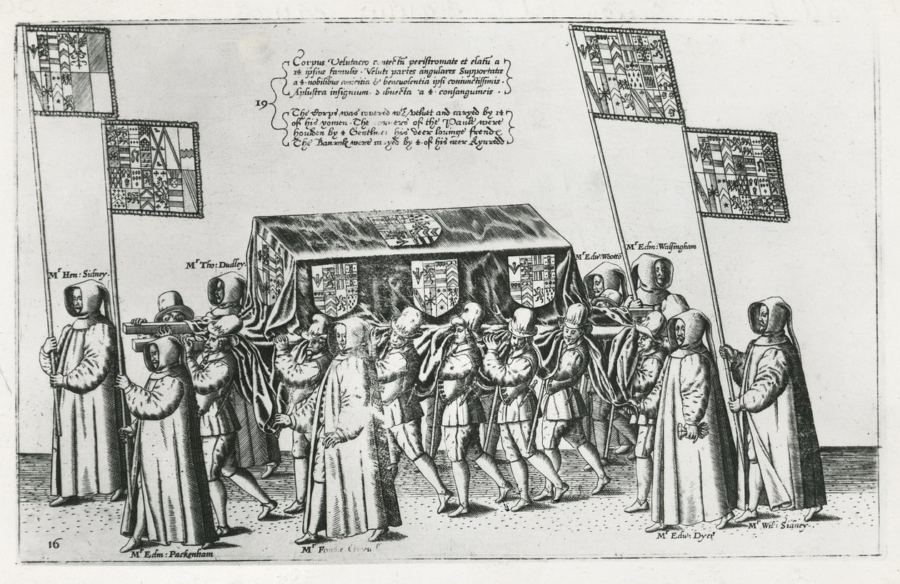 Kondukt pogrzebowy sir Philipa Sidneya w drodze do katedry św. Pawła, 1587 autorstwa Theodore de Bry