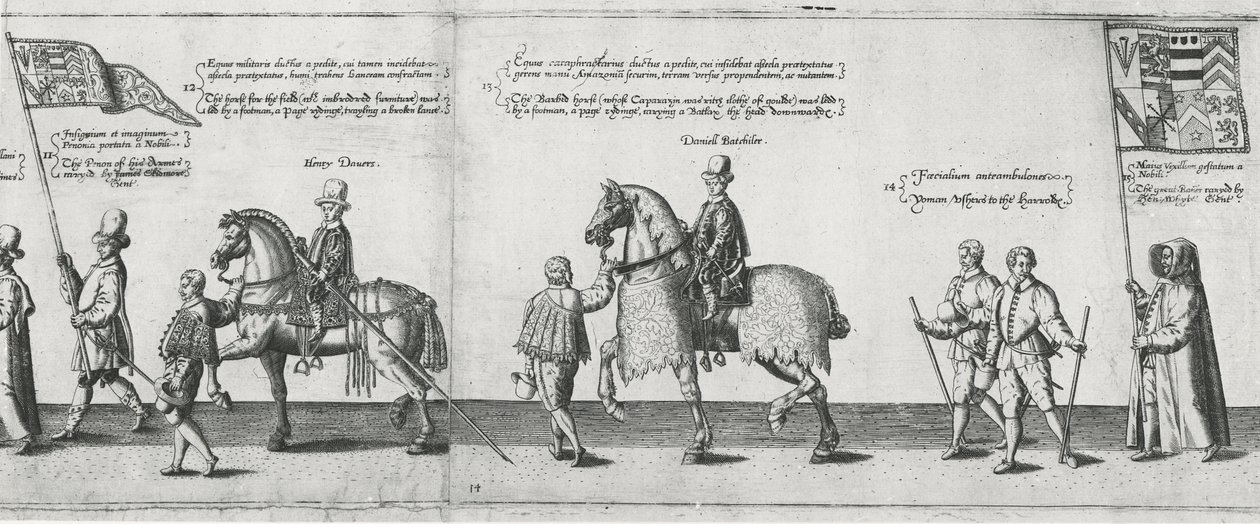 Yeomen wprowadza kondukt pogrzebowy sir Philipa Sidneya w drodze do katedry św. Pawła, 1587 autorstwa Theodore de Bry