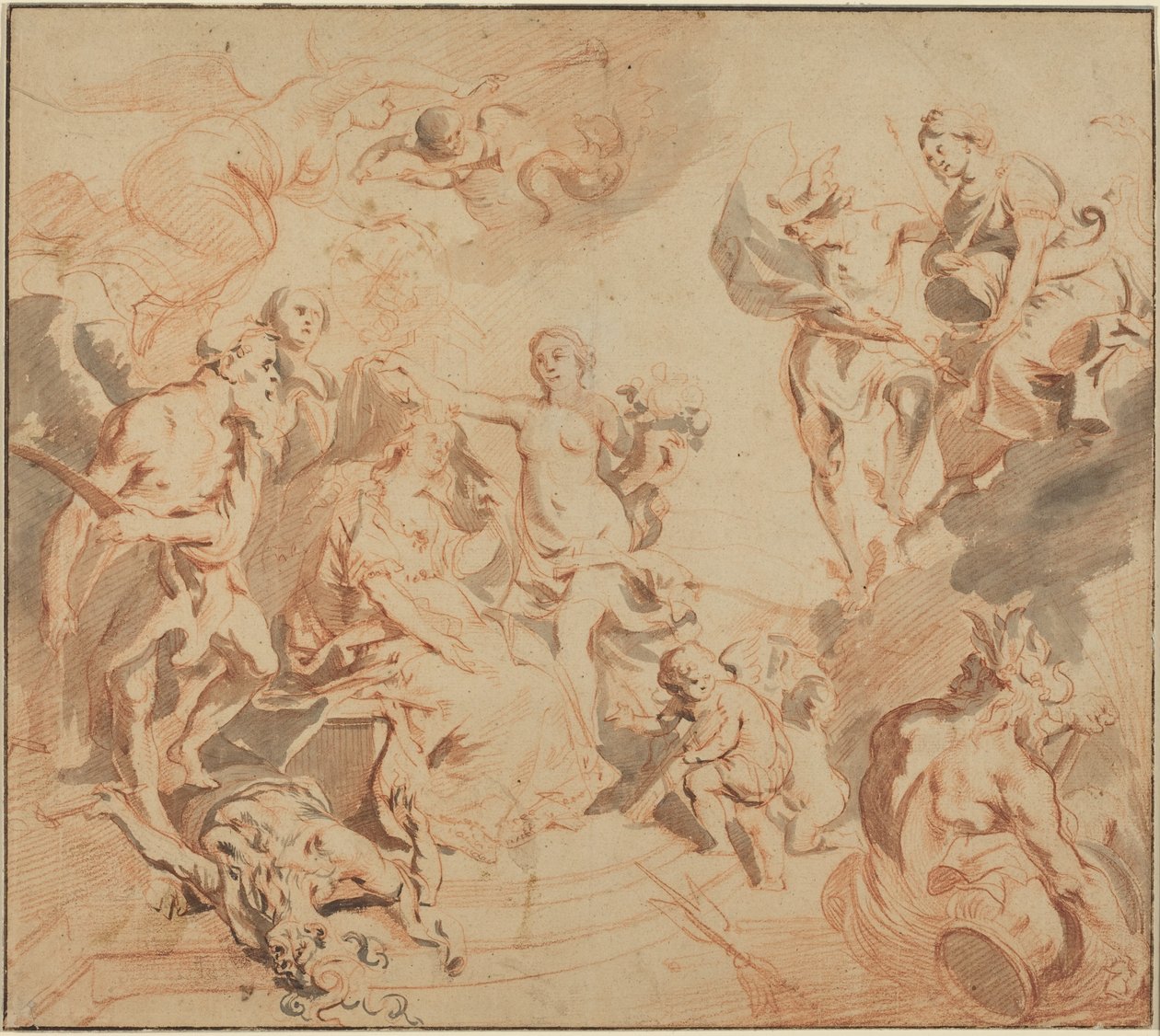 Antwerpia błogosławiona obfitością, ok. 1648 (czerwona kreda na papierze) autorstwa Theodore van Thulden