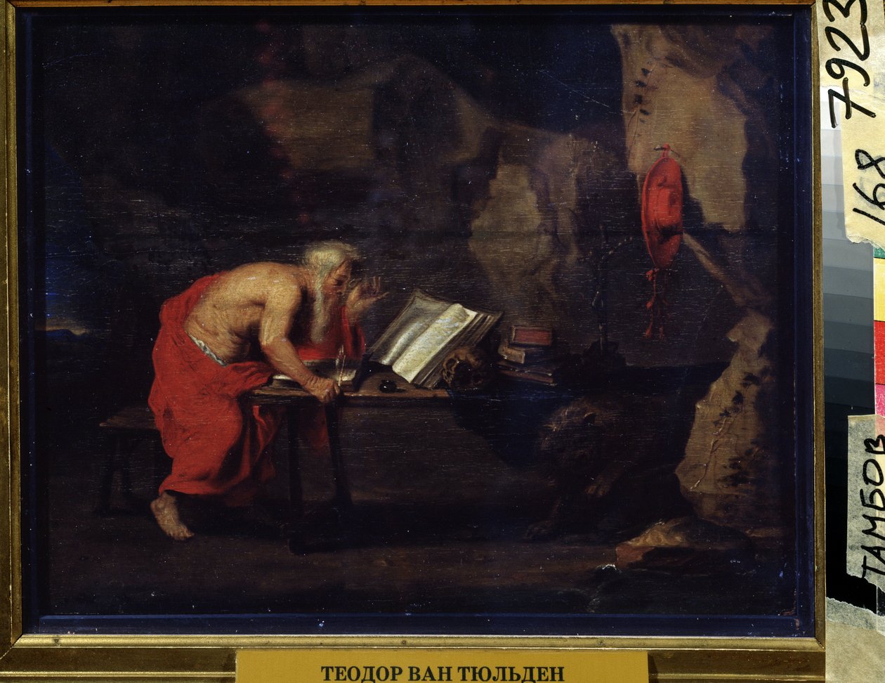 Święty Hieronim (Święty Hieronim). Peinture de Theodore Van Thulden (1606-1669). Huile sur bois, 22,2 x 29,5 cm. sztuka flamen, sztuka barokowa. Regionalna Galeria Sztuki, Tambow (Rosja). autorstwa Theodore van Thulden