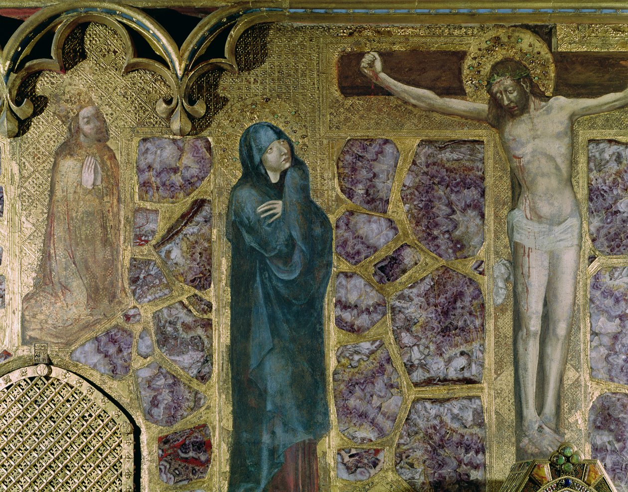 Karol IV (1316-78) podczas Modlitwy Dziewicy i Chrystusa od Krzyża, z kaplicy św. Wacława (tempera i złoto na desce) autorstwa Theodoricus of Prague