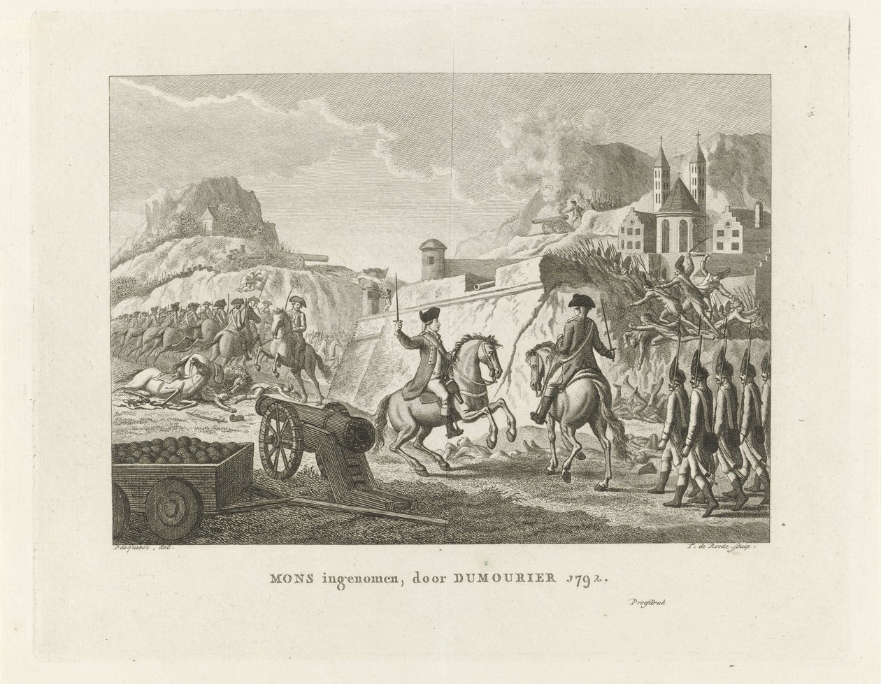 Zdobycie Mons, 1792 Mons podjęte przez Dumourier 1792 (tytuł na obiekcie) autorstwa Theodorus de Roode