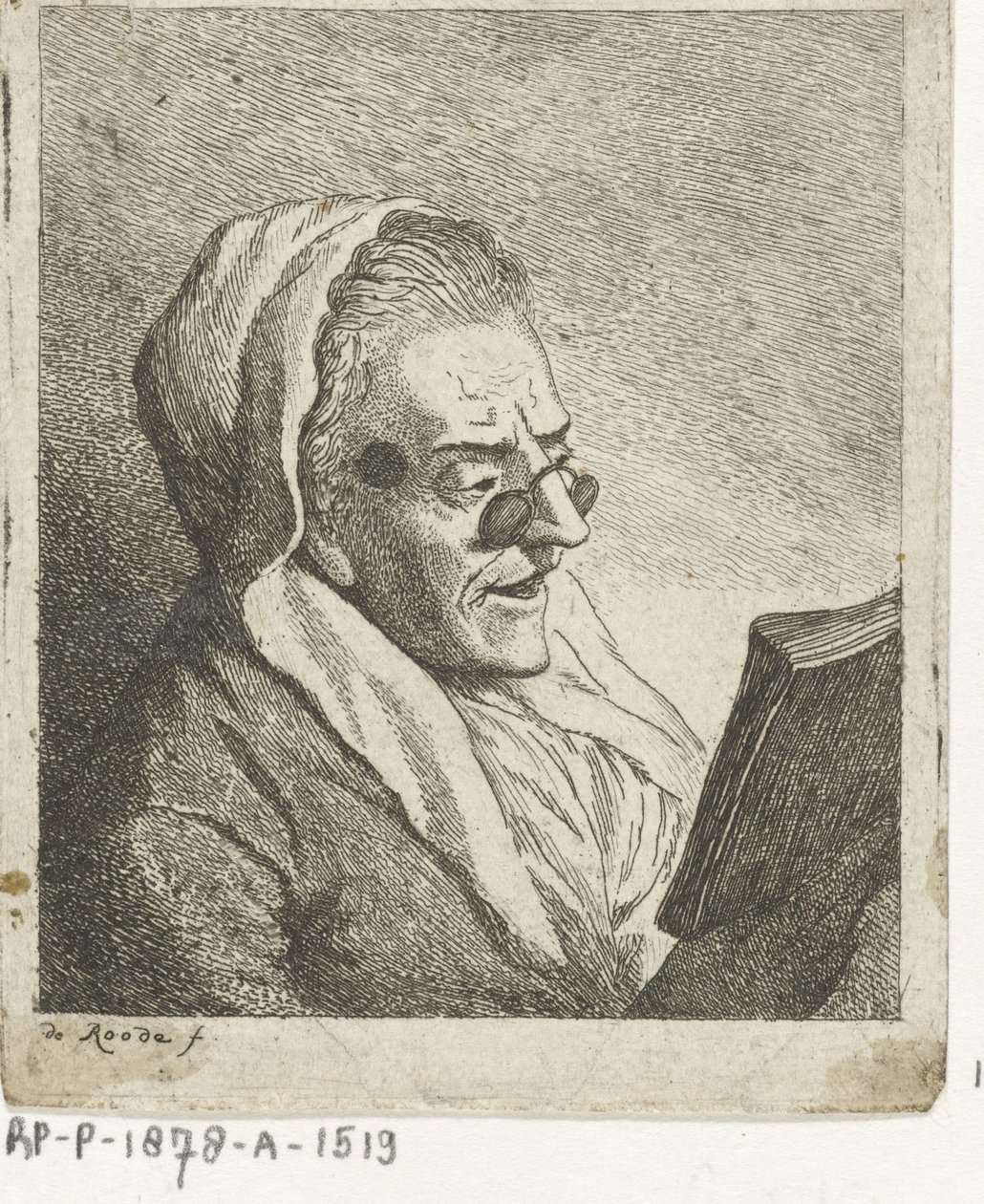 Czytanie starej kobiety z pince-nez autorstwa Theodorus de Roode