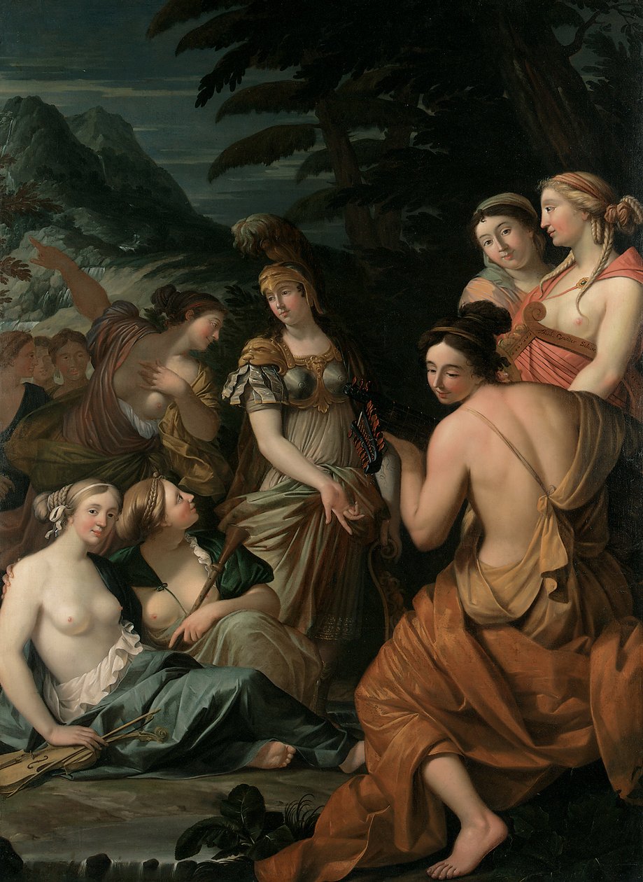 Minerwa i Muzy na Górze Helikon, 1675 autorstwa Theodorus van der Schuer