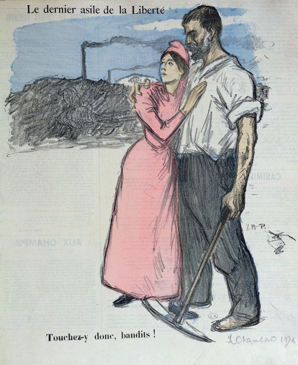 Marianne z robotnikiem, ilustracja z „Le Chambard Socialiste” 1891 autorstwa Théophile Alexandre Steinlen
