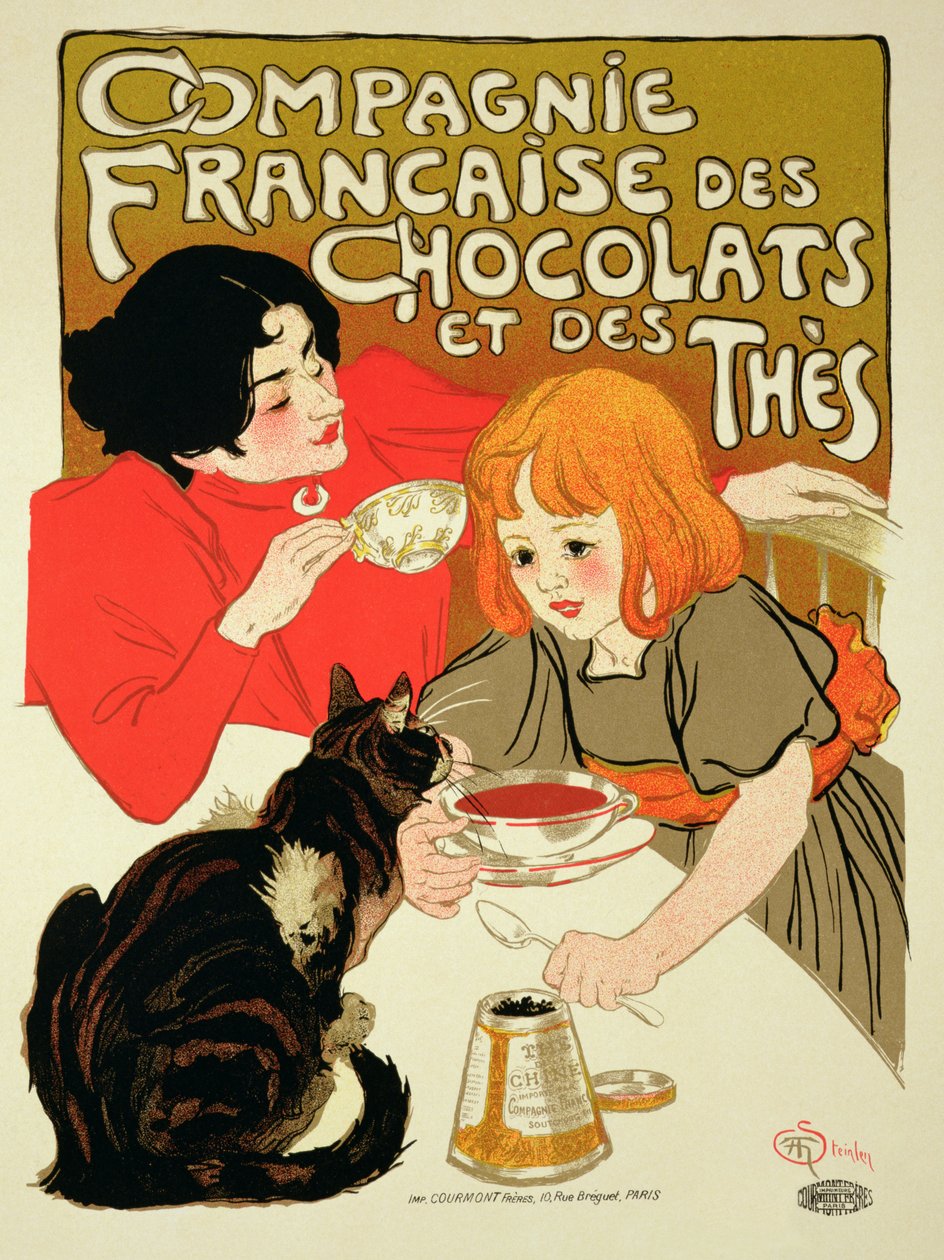 Plakat reklamujący francuską firmę czekolady i herbaty autorstwa Théophile Alexandre Steinlen