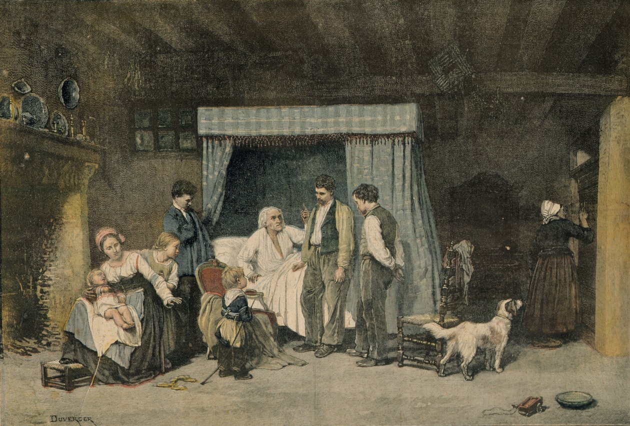 Robotnik i jego dzieci, ilustracja z Le Petit Journal, 12 marca 1892 r. autorstwa Theophile Emmanuel Duverger