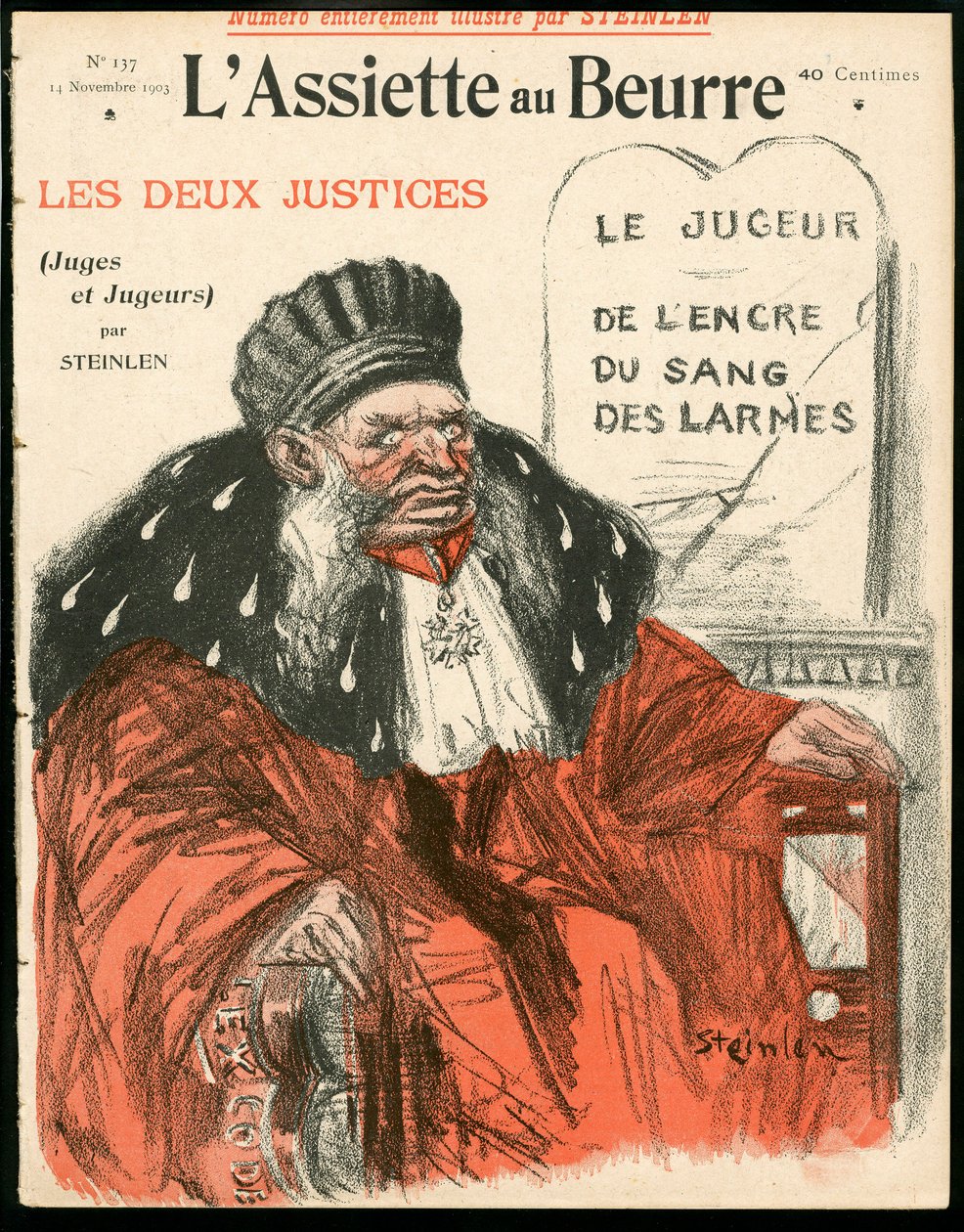 Okładka „”L’Plate au beurre””, numer 137, Satyryczna w kolorach autorstwa Théophile Alexandre Steinlen