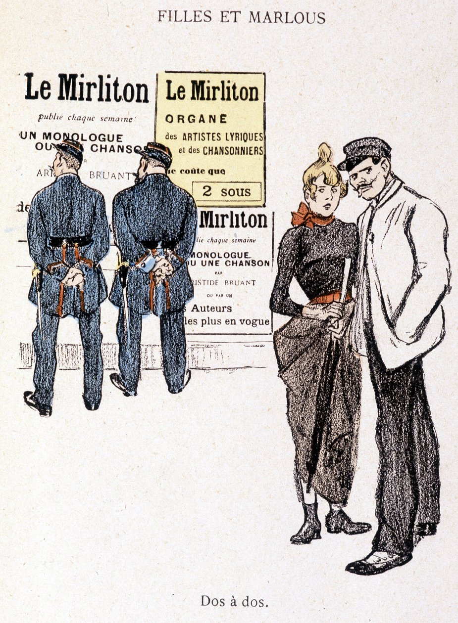 Dziewczyna i Marlou: alfons i prostytutka za dwoma policjantami. W „” W życiu”” Steinlen autorstwa Théophile Alexandre Steinlen