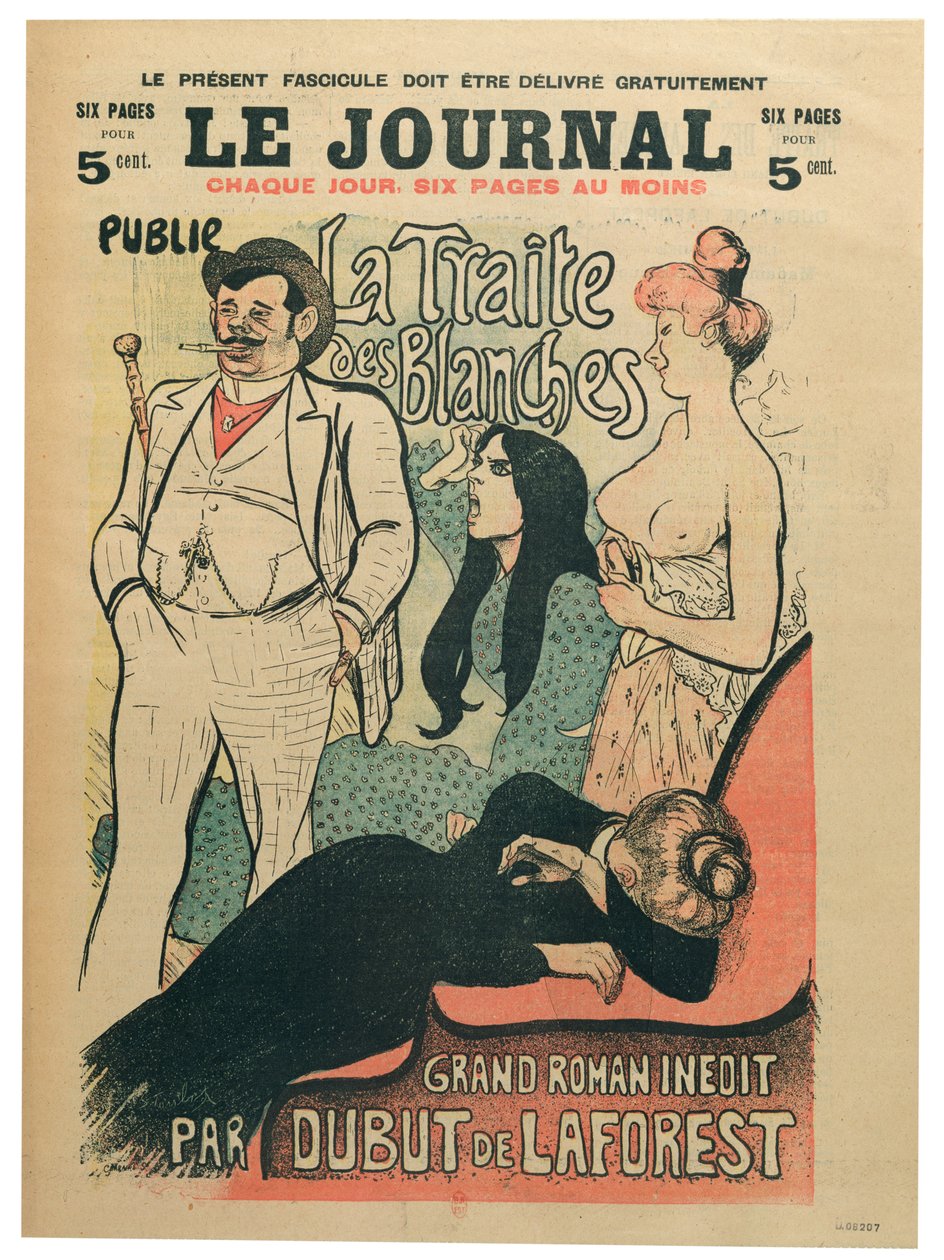 „La Traite des Blanches”, Jean-Louis Dubut de Laforest (1853-1902), okładka „Le Journal”, koniec XIX w. (litografia kolorowa) autorstwa Théophile Alexandre Steinlen