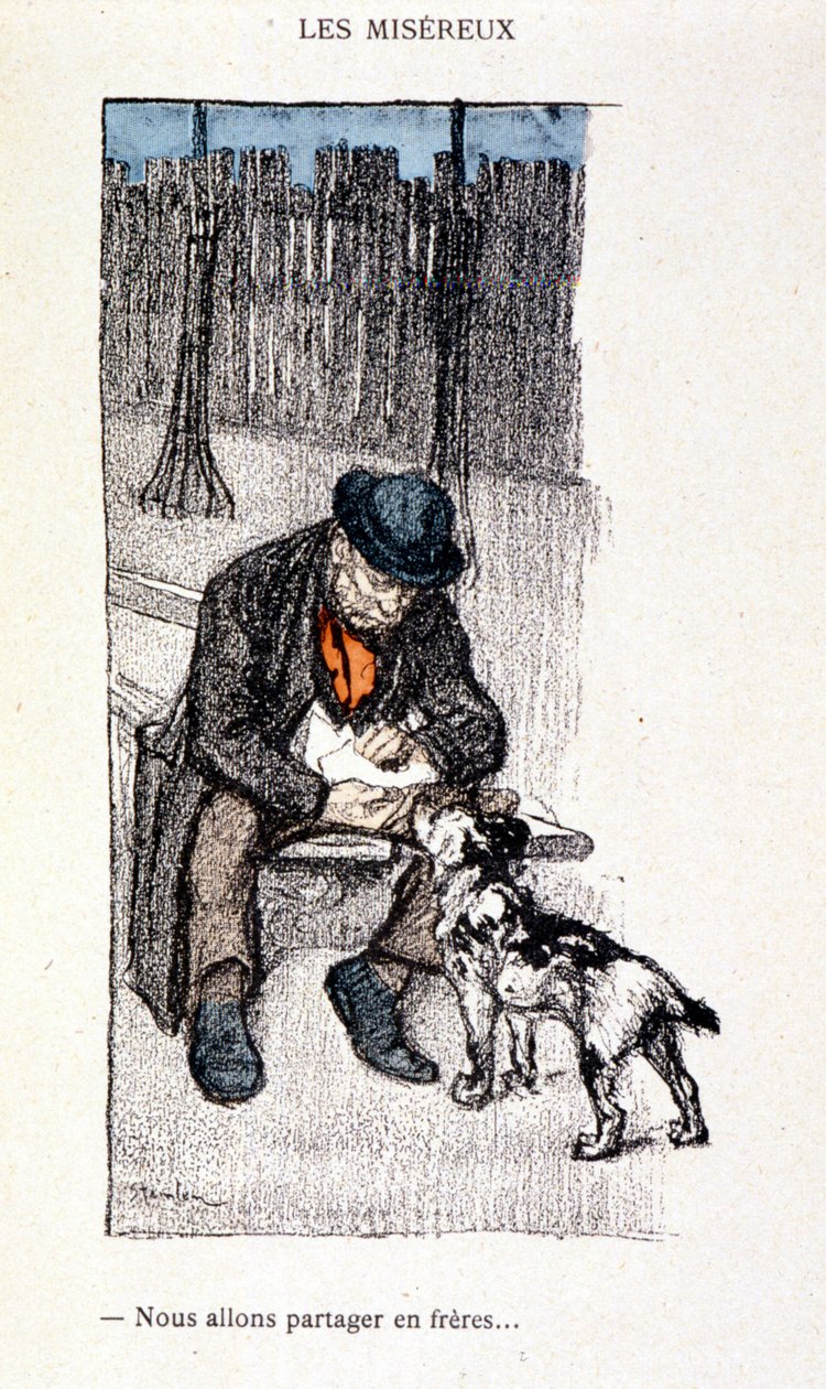 Les Miserables: Podzielimy się jako bracia (Mistrz i jego pies) - w „” Dans la vie””, autorstwa Steinlen autorstwa Théophile Alexandre Steinlen