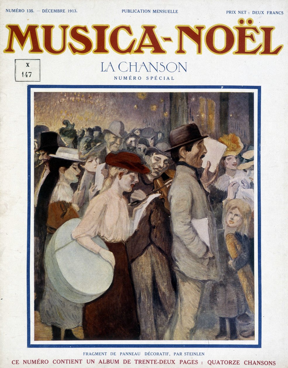 Magazyn „musica Noel”, numer specjalnej piosenki z grudnia 1913. Okładka składa się z fragmentu ozdobnej płyty Steinlen. autorstwa Théophile Alexandre Steinlen