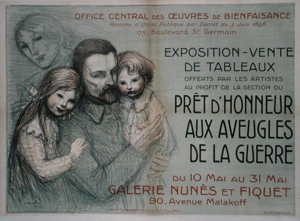 Plakat reklamujący wyprzedaż dzieł sztuki na rzecz oślepionych żołnierzy autorstwa Théophile Alexandre Steinlen