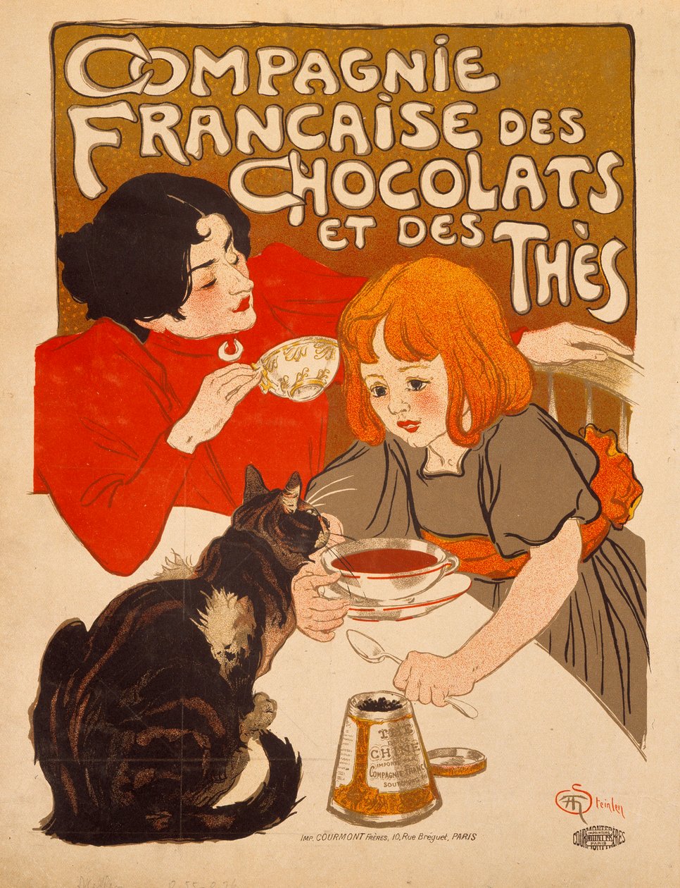 Plakat reklamujący „Compagnie francaise des Chocolats et des Thes” autorstwa Teofila Alexandre Steinlena (1859-1923), około 1898 r., Bibliotheque des Arts Decoratifs, Paryż - Plakat reklamujący Compagnie Francaise des Chocolats et des Thes (Francuska Compa autorstwa Théophile Alexandre Steinlen
