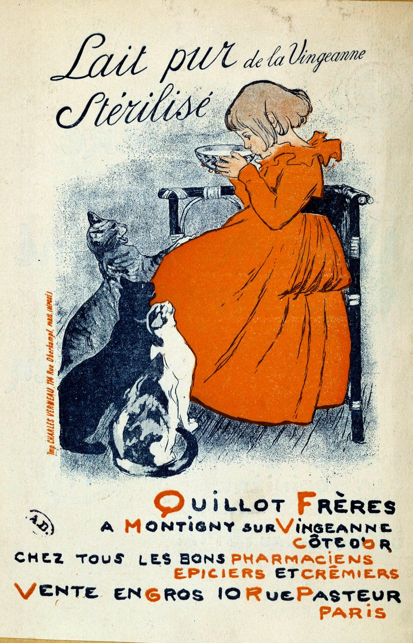 Plakat autorstwa Theophile-Alexandre Steinlen (1859-1923) dla „Lait pure de la Vingeanne sterilise: Quillot Freres a Montigny sur Vingeanne – Cote d