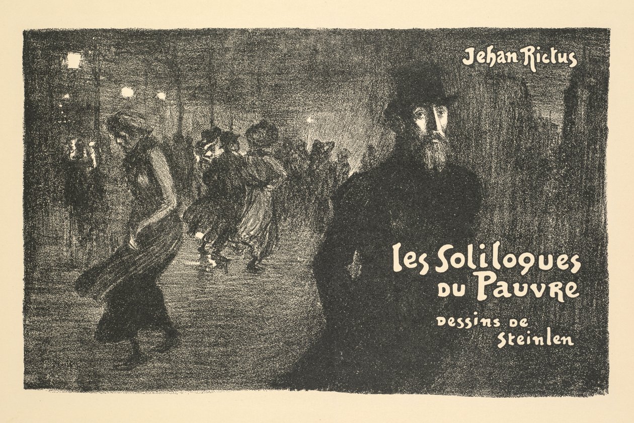 Prospekt z gazety i księgarni: solilokwia biedaka Jehana Rictusa autorstwa Théophile Alexandre Steinlen