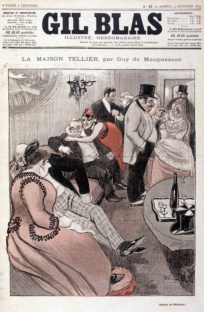 The Tellier House autorstwa Guy de Maupassant - Steinlen, w „Gil Blas” z 09.10.1892 (ten sam rysunek co nr 15587) autorstwa Théophile Alexandre Steinlen