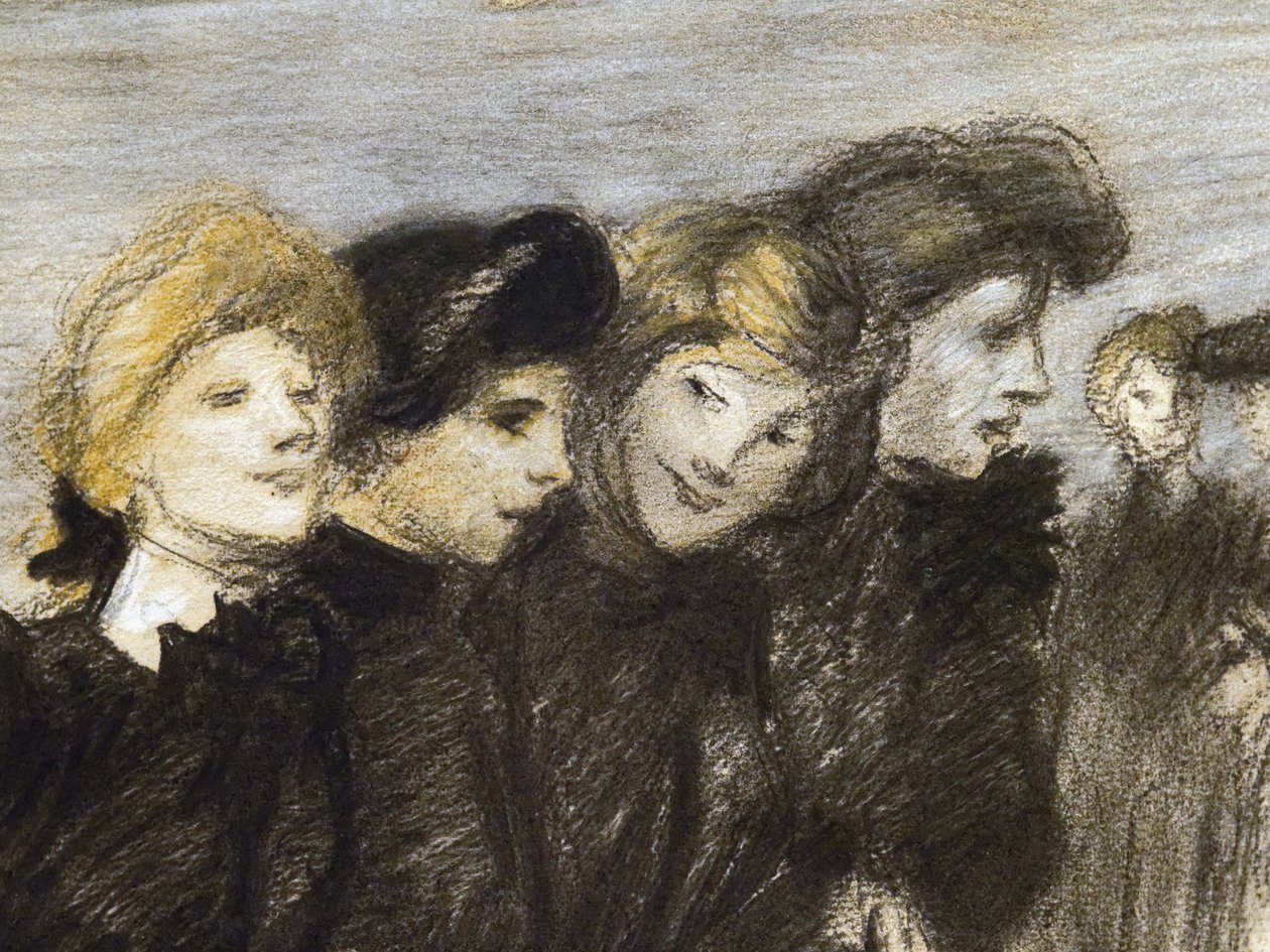 Wyjście midinetek (detal) (przed 1907). Teofil Alexandre Steinlen (1859-1923). Węgiel i pastel na papierze. Musee des Beaux-Arts de la Ville de Paris, PeuPalais. autorstwa Théophile Alexandre Steinlen