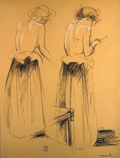 Dwa badania kobiet widzianych od tyłu (kreda na papierze) autorstwa Théophile Alexandre Steinlen