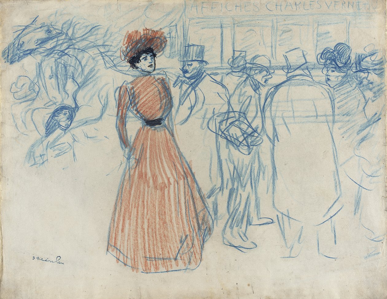 Kobieta na przystanku autobusowym autorstwa Théophile Alexandre Steinlen