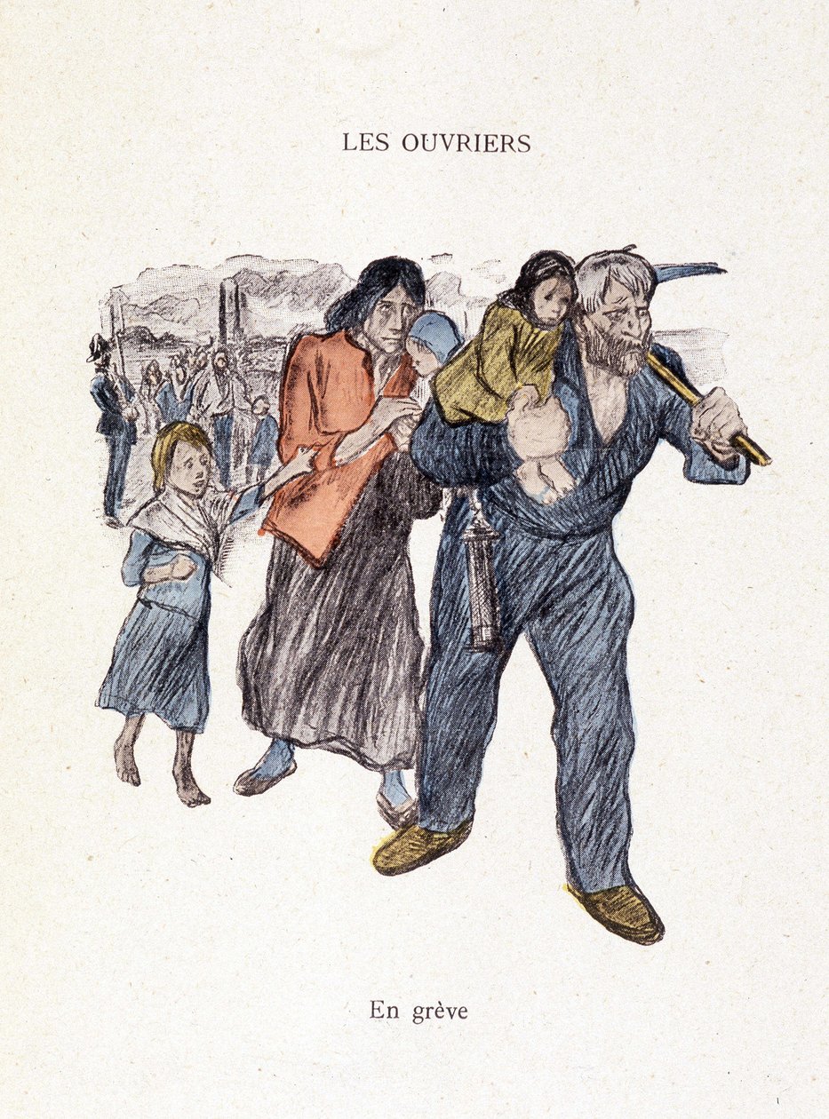 Robotnicy: strajkują w „W życiu” Steinlen 1901 autorstwa Théophile Alexandre Steinlen