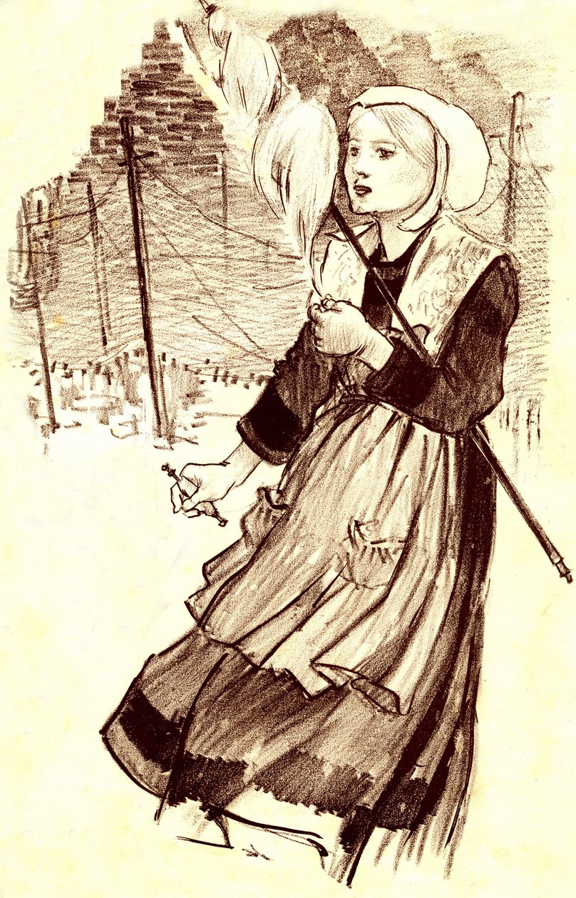 młody wieśniak - spinner - rysunek (detal) Steinlena (1859-1923) ilustrujący piosenkę „Dlaczego file tu? „” - koniec XIX wieku autorstwa Théophile Alexandre Steinlen
