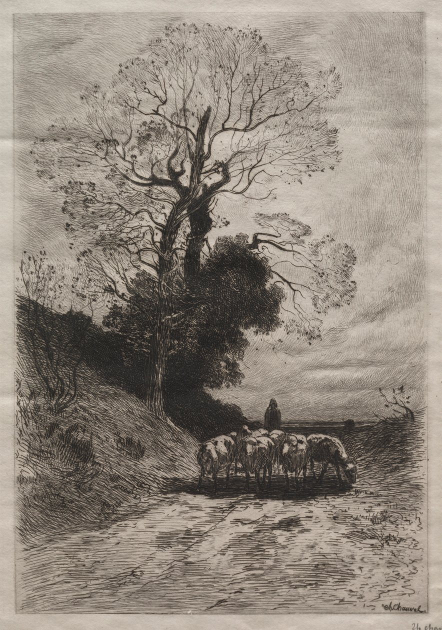 Powrót stada, ok. godz. 1870. autorstwa Theophile Narcisse Chauvel