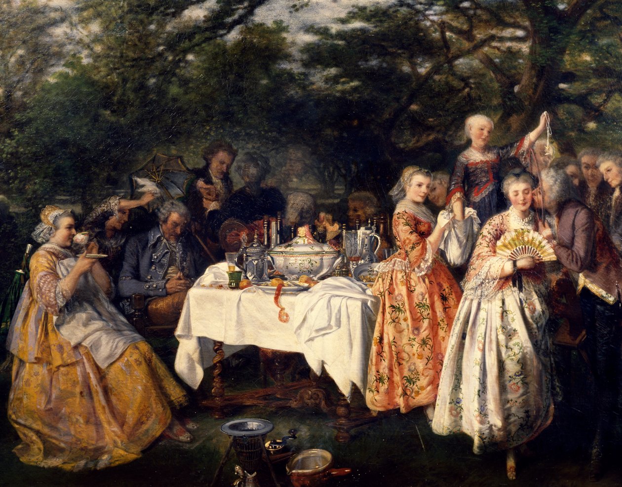 Piknik na wsi, w ogrodzie gospody na obrzeżach Strasburga – Theophile Schuler (1821-1878), ok. 1750 r. autorstwa Theophile Schuler