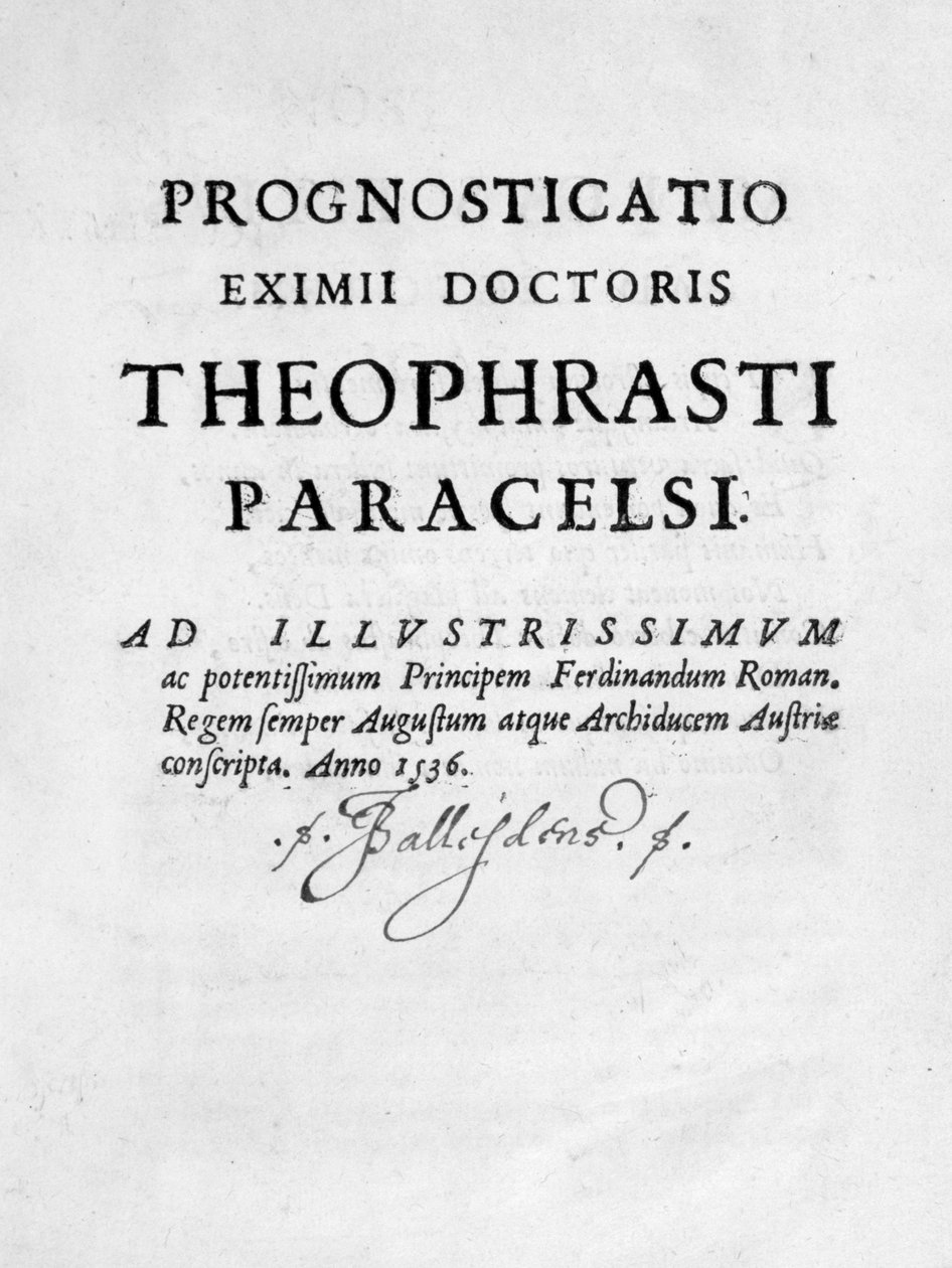 Strona tytułowa Prognozy doktora Eximii z Paracelsusa, 1536. autorstwa Theophrastus Bombastus von Hohenheim Paracelsus