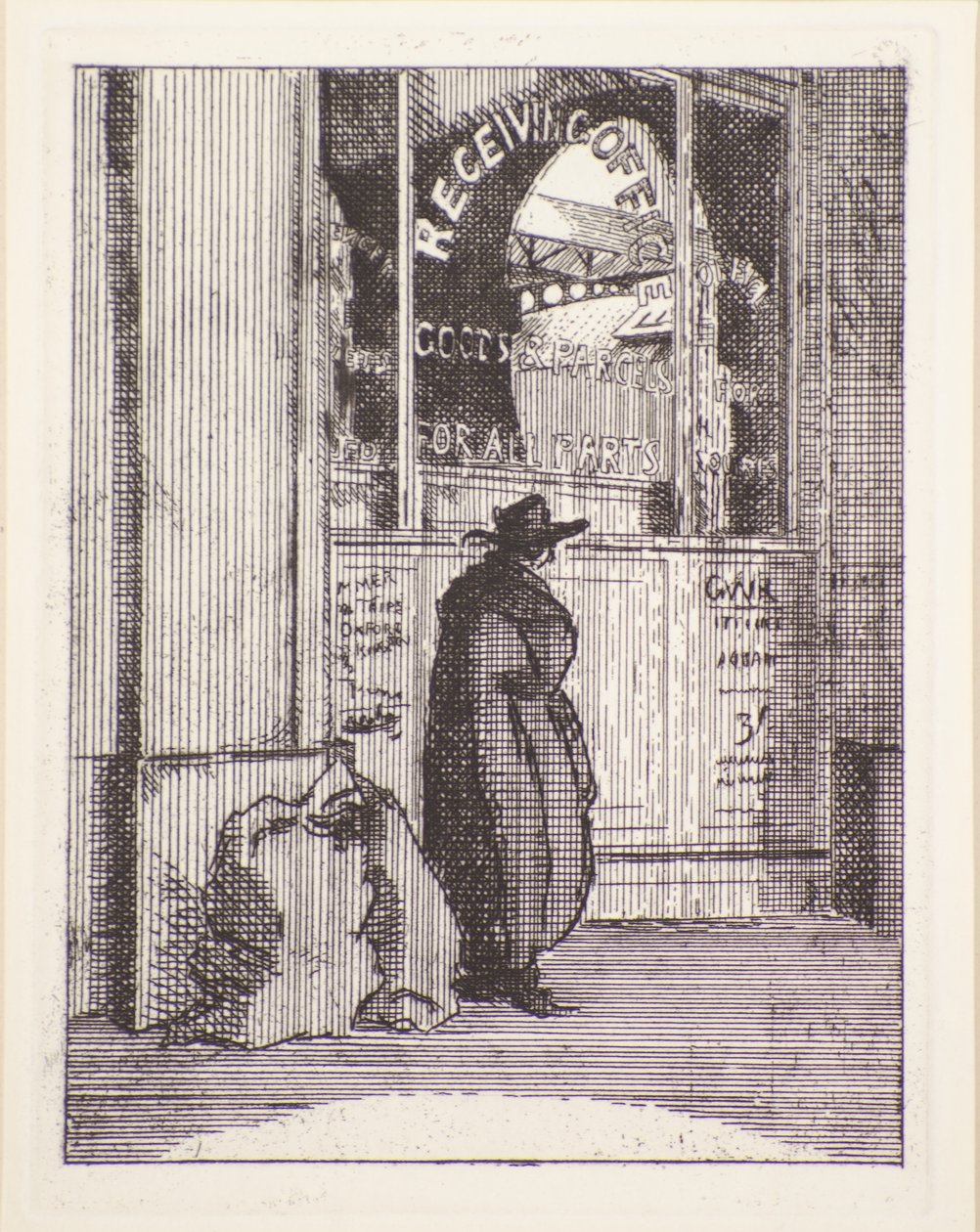 Biuro paczek, XX w. (akwaforta) autorstwa Therese Lessore