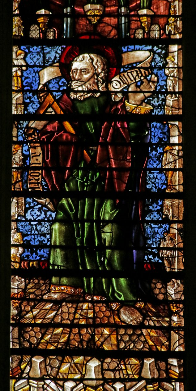 Okno przedstawiające św. Tomasza Apostoła ze zwojem Credo (witraż) autorstwa Thiebaut de Lixheim