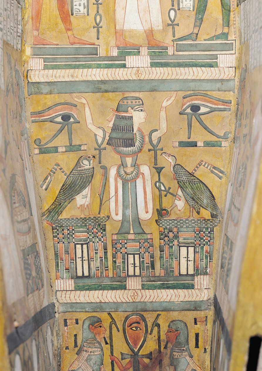 Wnętrze trumny Imenemipet przedstawiające oko wedjata i kobietę z podniesionymi rękami, XXI-22 dynastia (drewno malowane) autorstwa Third Intermediate Period Egyptian