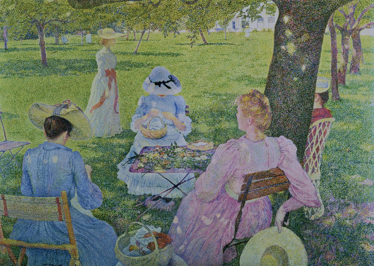 Rodzina w sadzie, 1890 autorstwa Théo van Rysselberghe