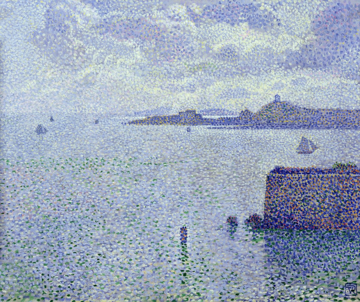 Łodzie żaglowe w ujściu rzeki, ok. 1892-93 autorstwa Théo van Rysselberghe