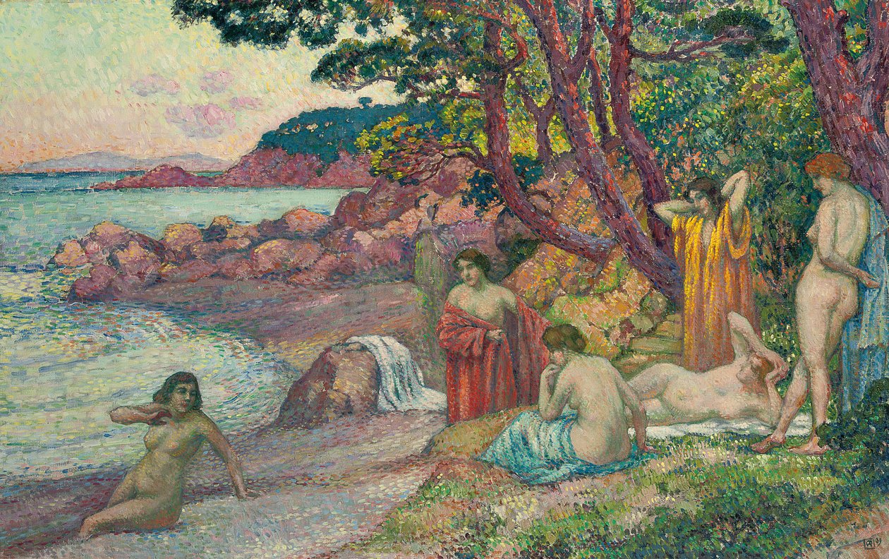 Kąpiący się w Cap Benat, 1909 autorstwa Théo van Rysselberghe