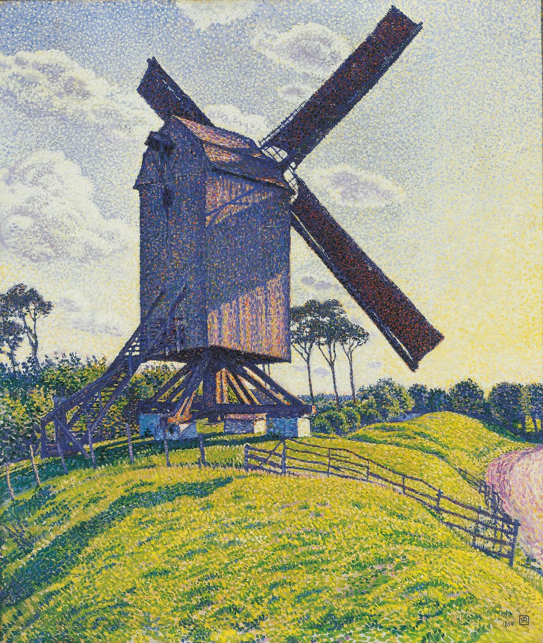 Moulin a vent dans les Flandres - Kalf Mill w Knokke lub Windmill we Flandrii, autorstwa Rysselberghe, Theo van (1862-1926). olej na płótnie autorstwa Théo van Rysselberghe