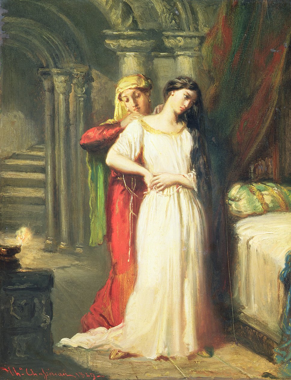 Desdemona kładzie się do łóżka, 1849 autorstwa Théodore Chassériau