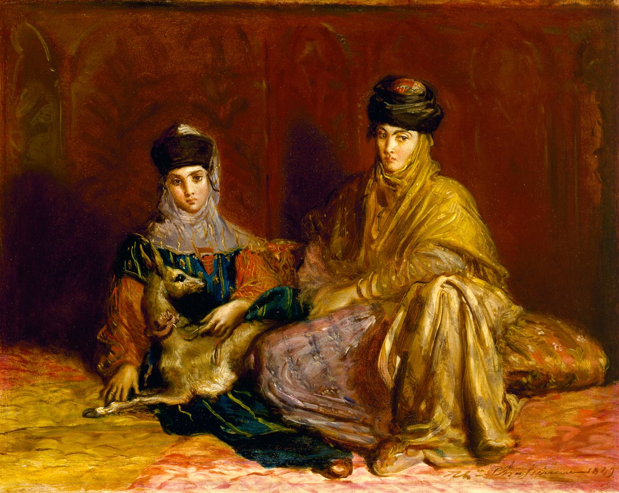 Kobieta i mała dziewczynka Konstantyna z Gazelą, 1849 autorstwa Théodore Chassériau