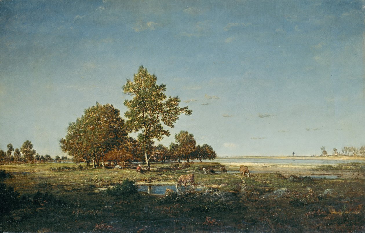 Krajobraz z kępą drzew autorstwa Pierre Etienne Theodore Rousseau