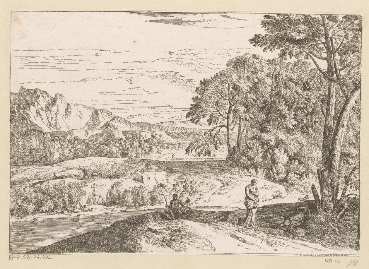 Arkadyjski krajobraz z rybakiem nad strumieniem Suite de Paysages (tytuł serii) autorstwa Théodore
