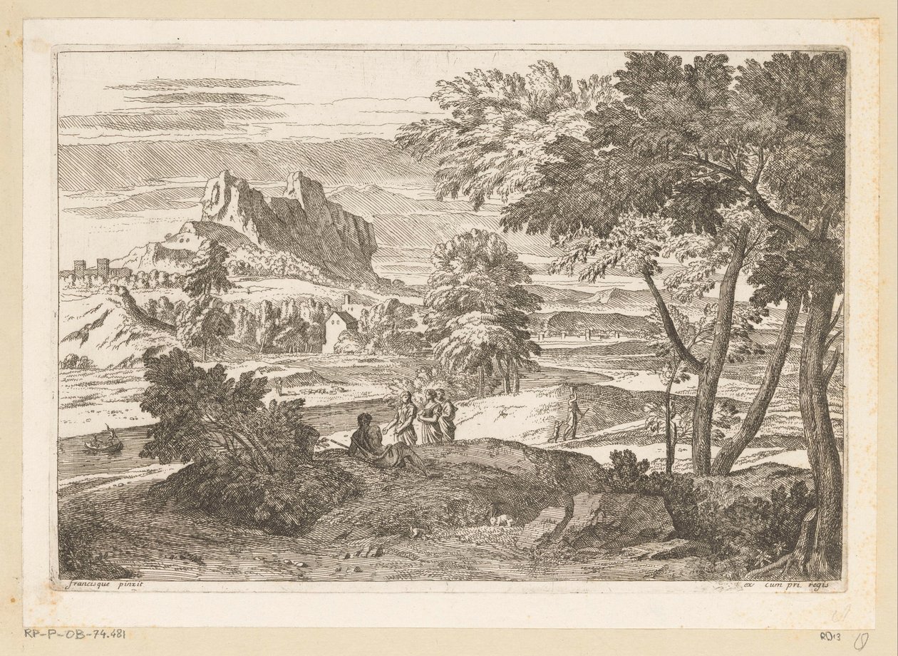 Arkadyjski krajobraz z postaciami i królikami Suite de Paysages (tytuł serii) autorstwa Théodore